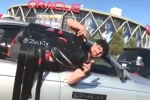 Stunt in Oakland, Man taped to car stunt, man gets booked for performing insane stunt, Funny videos