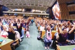 indoor yoga session at united nations, how to celebrate international yoga day, international day of yoga 2019 indoor yoga session held at un general assembly, Syed akbaruddin
